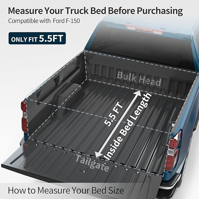 OEDRO FRP Hard Tri-fold Tonneau Cover Fold Truck Bed Covers Compatible with 2015-2026 Ford F150 F-150 with 5.5 Feet Bed