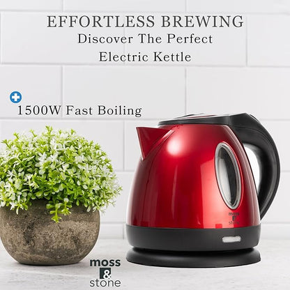 Moss & Stone 1.2L Stainless Steel Small Electric Kettle Red Color, Cordless