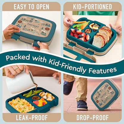 Bentgo Kids Prints Leak-Proof, 5-Compartment Bento-Style Kids Lunch Box - Ideal Portion Sizes for Ages 3-7, Durable, Drop-Proof, Dishwasher Safe, & PFAS & BPA-Free Materials (Trains)