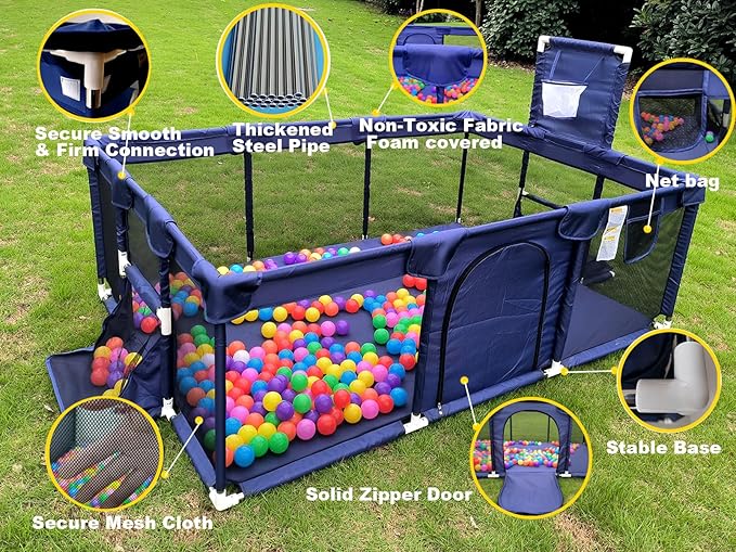 Gaorui Large Kids Baby Ball Pit - Portable Indoor Outdoor Baby Playpen Toddlers Children Safety Play Yard Fun Activities Popular Toys (Not Includes Balls) (Blue)