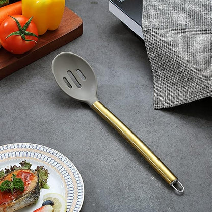 Berglander Non-stick Silicone Slotted Spoon, Titanium Gold Plated Handle