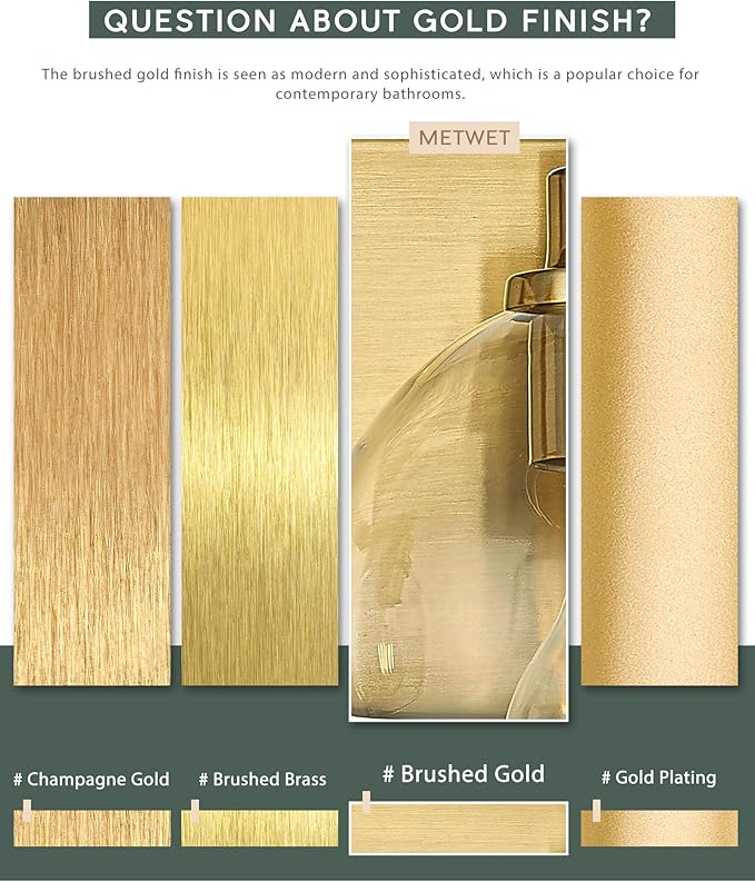 METWET Bathroom Light Fixtures, 5 Light Brushed Gold Vanity Light, 32 Inch