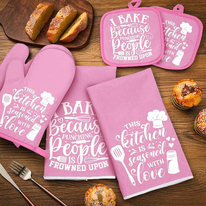 Sratte 6 Pcs Kitchen Decor Accessories Set Farmhouse Towels Pot Holders Oven