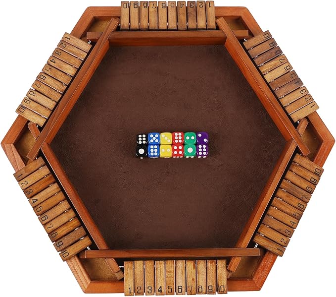 Juegoal Wooden Shut The Box Dice Game for 1-6 Players, Upgrade Tabletop Board Game with 12 Dice for Kids Adults Families, Classics Travel Portable Classroom Home Party Pub Board Game Sets