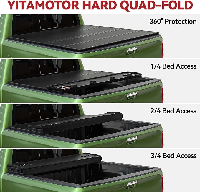 YITAMOTOR Quad Fold Hard Truck Tonneau Cover Fits for Dodge Ram 2500 3500 2003-2026 with 6.4ft Bed w/o Rambox, Heavy-Duty Aluminum Alloy Bed Cover