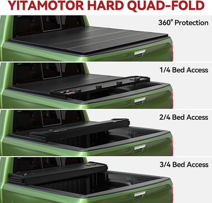 YITAMOTOR Quad Fold Hard Truck Tonneau Cover Fits for Dodge Ram 2500 3500 2003-2026 with 6.4ft Bed w/o Rambox, Heavy-Duty Aluminum Alloy Bed Cover