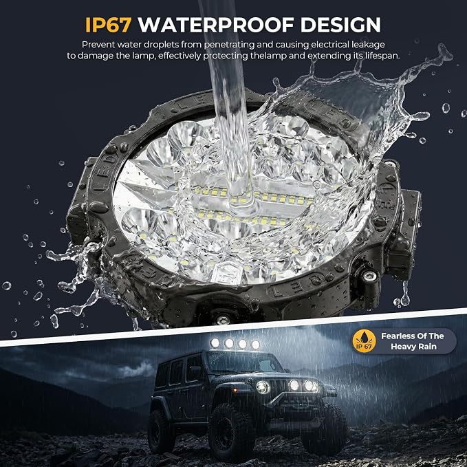 7 INCH Round LED Light Bar MUVKQC 201W Off-Road Driving Lights 21000lm LED Work Lights Pod with Wiring Harness for Pickup SUV ATV UTV Trucks Tractor (2PCS 201W Black+1 Set 2-Lead Wiring Harness)