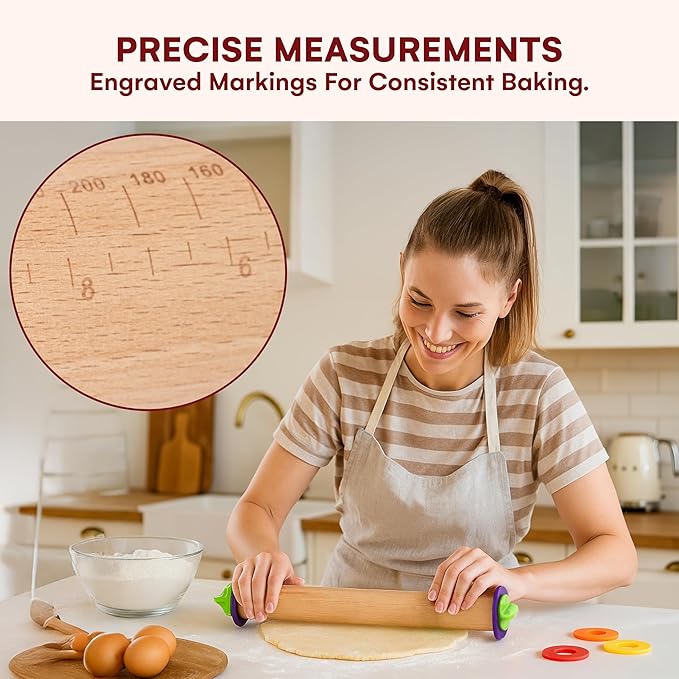 Kitchtic Rolling Pin with Thickness Rings