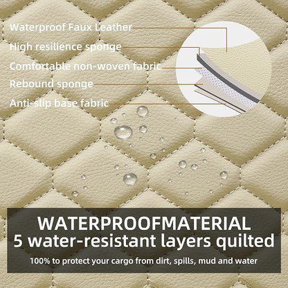 Elantrip Car Seat Cover Full Set Leather Car Seat Protector Universal fit for Most Cars SUVs and Trucks Water Proof Front and Rear Seat Protector Beige
