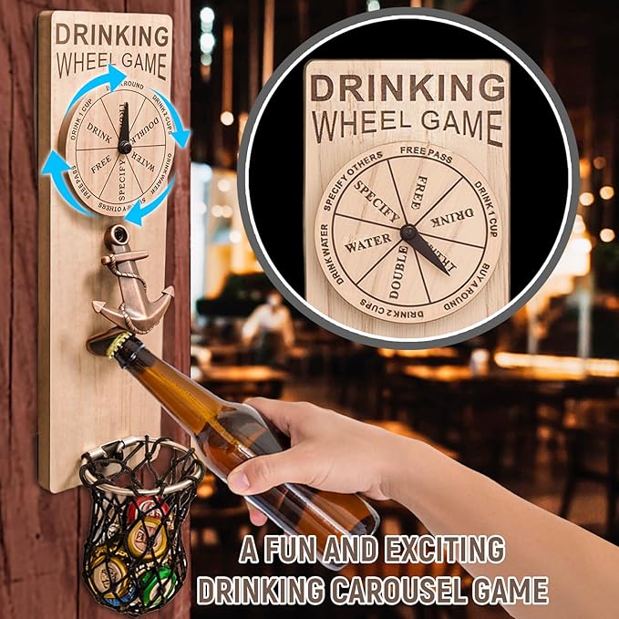 Magnetic Bottle Openers with Catcher, Wall Mounted Wooden Beer Bottle Opener