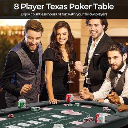Goplus 72” Poker Table Foldable, 8 Players Card Board Game Table w/Deep Metal Cup Holders, Casino Grade Felt, Portable Folding Oval Blackjack Table for Texas Holdem, No Assembly Required (Green)