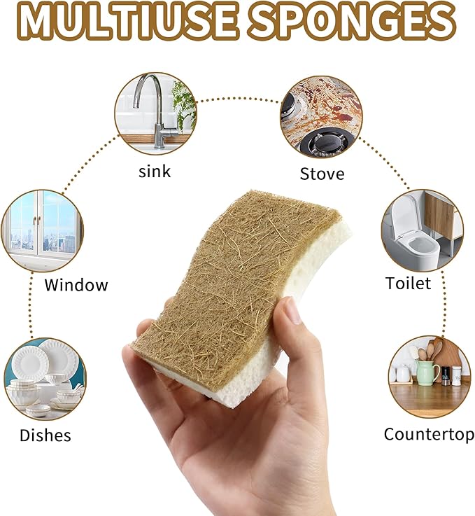 Natural Kitchen Sponges, Biodegradable & Compostable | Non-Scratch Cellulose