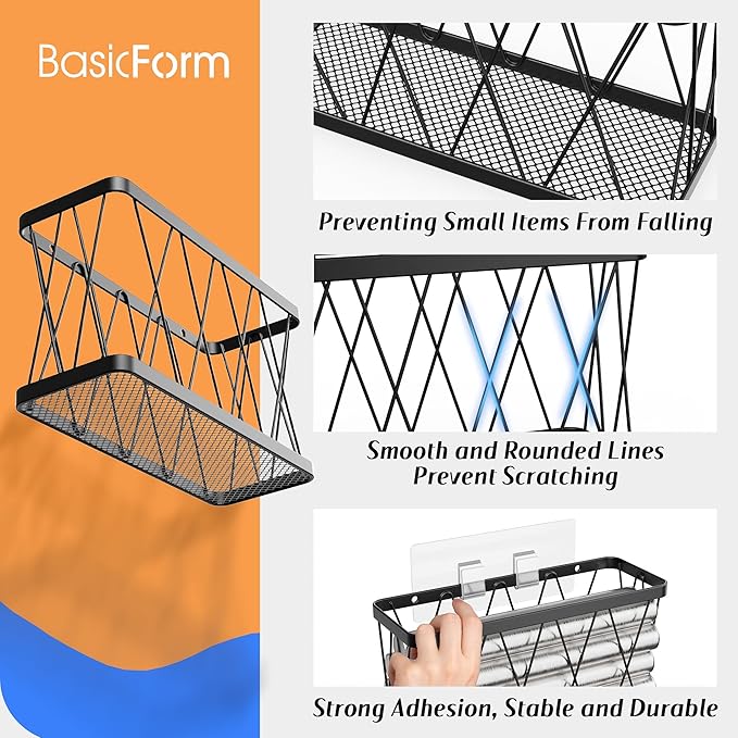 BasicForm 4 Pack Metal Kitchen Inside Cabinet Door Organizer, Adhesive Lid