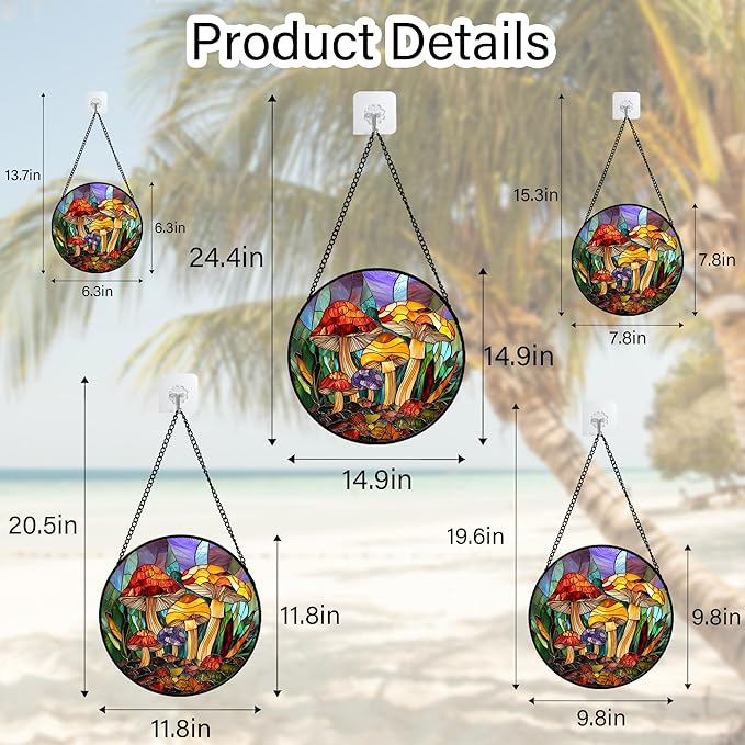 DASTOLL Stained Glass Window Hanging, Jungle Mushrooms Sun Catchers Diamond