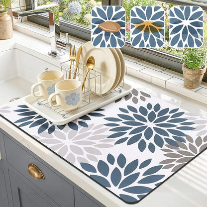 Findosom Floral Dish Drying Mat, Cuttable Drying Mat