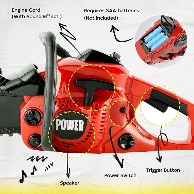 Toy Choi's Toy Chainsaw - Chainsaw Toy for Kids Power Tool Set with Realistic Sound, Pretend Play Kids Chainsaw Tool Set for Outdoor Gardening Play - kids toy for Boys Girls Ages 3 4 5 6 7 8 Years Old