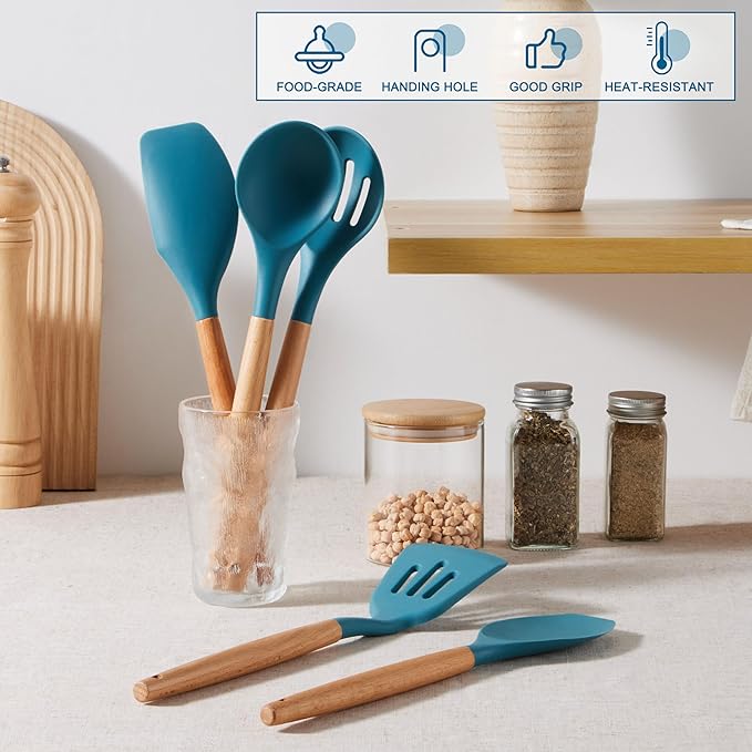 E-far Blue Silicone Cooking Utensils Set, 10-Piece Kitchen Utensils Set