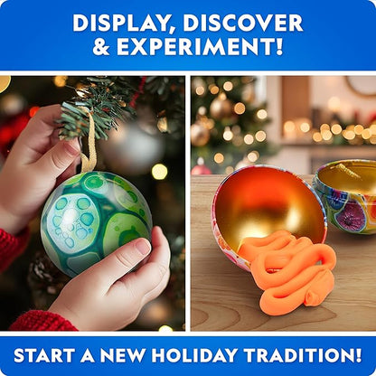 Blue Marble Science Surprise Christmas Ornament Kit for Kids – 4 Ornaments with Holiday Science Experiments Inside - Bouncy Ball Craft, DIY Instant Snow Activity, Stocking Stuffers for Boys and Girls