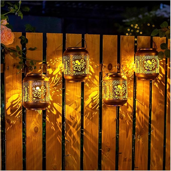Octopus Solar Lanterns Outdoor Waterproof,Hanging Solar Lights Octopus Gifts for Women Men Metal LED Decorative Light for Yard,Patio,Lawn,Tabletop,Pathway,Landscape,Garden Decor