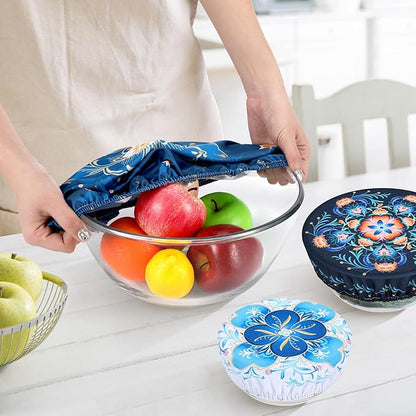 5 Pieces Bowl Covers Reusable, 5 Size Elastic Cloth Bowl Covers