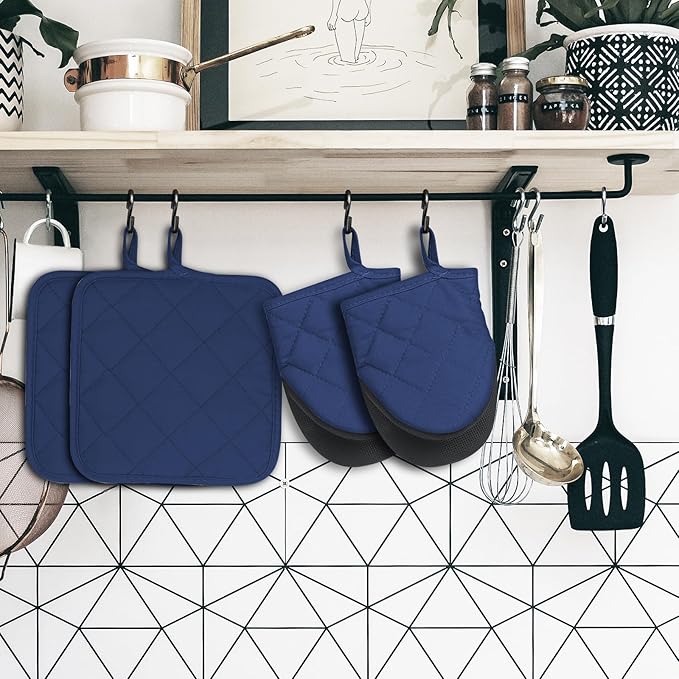Oven Mitts and Pot Holders Set, Heat Resistant Silicone Kitchen Mini Oven