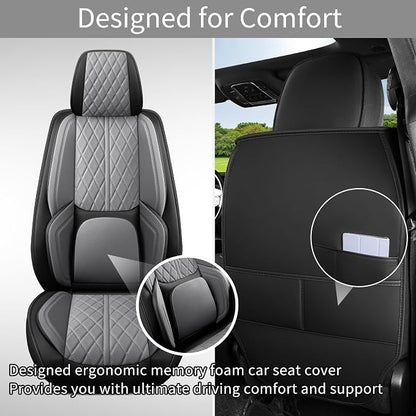 Custom Fit Chevy Silverado GMC Sierra 1500 2007-2026 2500/3500 HD Crew Cab Full Set Car Seat Covers - 5 Pack, Premium Faux Leather Truck Seat Protector with Airbag Compatible Design, BlackGrey