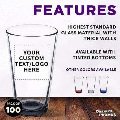 Custom Libbey Pint Glass 16 oz. Set of 100, Personalized Bulk Pack - Beer Glasses, Heavy Duty Drinkware - Black