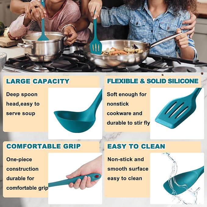 E-far 10 Pieces Silicone Cooking Utensils Set, Heat Resistant Kitchen Utensil