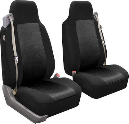 FH Group FH-FB302114 All Purpose Flat Cloth Car Seat Covers Solid Black Color with F11306 Vinyl Floor Mats- Fit Most Car, Truck, SUV, or Van