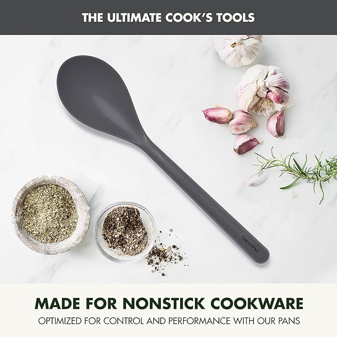 GreenPan Silicone Solid Spoon, Mixing Stirring Serving, Cooking Kitchen Utensil