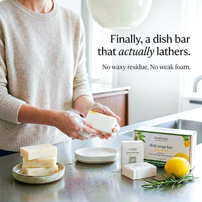 ZeroWastely Natural Dish Soap Bar - Value Pack of 3 Solid Soap Block 16oz - Lemon Scented, Long Lasting, Skin Friendly - Sustainably Made from 100% Organic Ingredients - Plastic Free Dish Soap