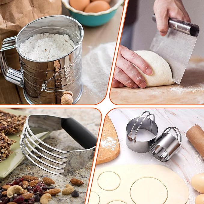 9PCS Stainless Steel Pastry Blender Set, 3 Cup Flour Sifter, Biscuit Cutter