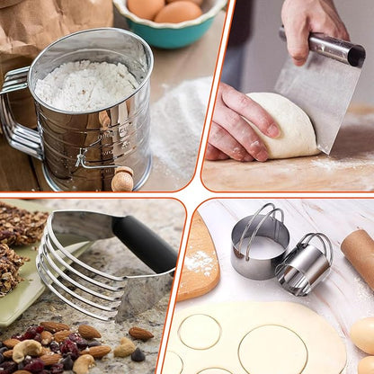 9PCS Stainless Steel Pastry Blender Set, 3 Cup Flour Sifter, Biscuit Cutter