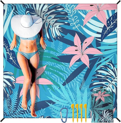 Beach Blanket Waterproof Sandproof Beach Mat 79" X 83"/10'x9'for 2-8 Adults Quick Drying Outdoor Picnic Mat Beach Accessories for Travel, Camping, Hiking