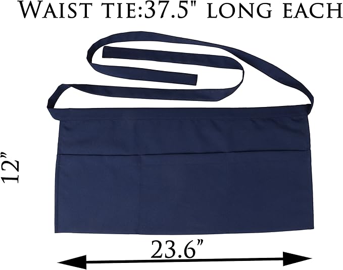 Resist water 3 big Pockets Waist Server Apron Kitchen Restaurant Unisex Half