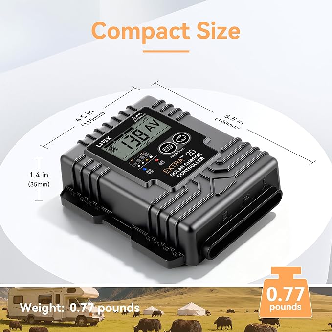 Solar Charge Controller Waterproof, 20A Solar Panel Regulator