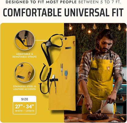 Asaya Chef and BBQ Apron with Bottle Opener and Hand Towel - 10oz Cotton Canvas
