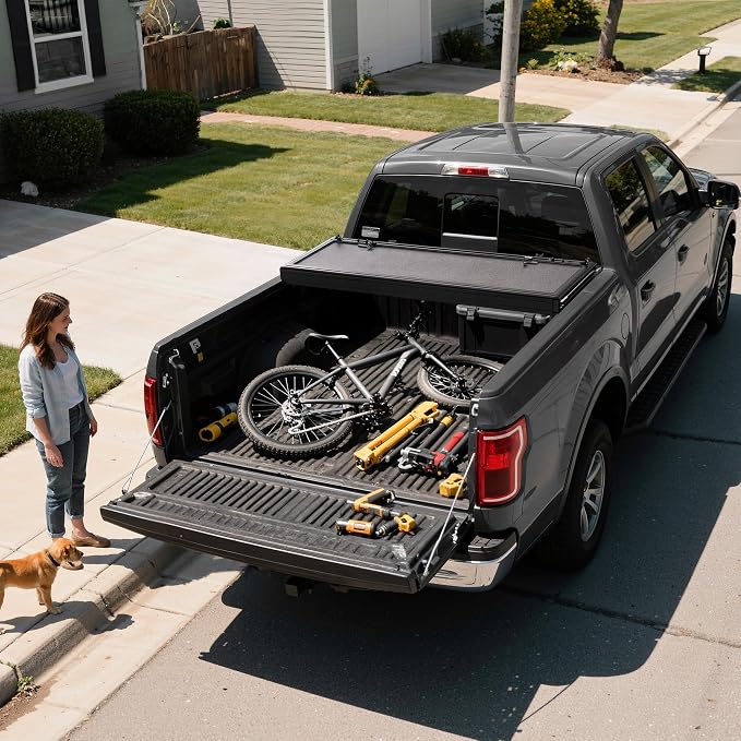 OEDRO Low-Profile Hard Tri-Fold Tonneau Cover Compatible with Dodge Ram 1500 New Body 2019 2020 2021 2022 2023 2024 2025 2026 5.7ft Bed Without Rambox, One-Handed Quick Release, Drainage Design
