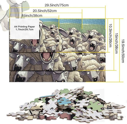 Sheep for Adults Fun 1000 Pieces 3D Animal Thickened Wooden Jigsaw Puzzle Stress Relief Education Game Home Decoration Toy Intellectual Game Relaxation and Intelligence 1000pcs (75x50cm)