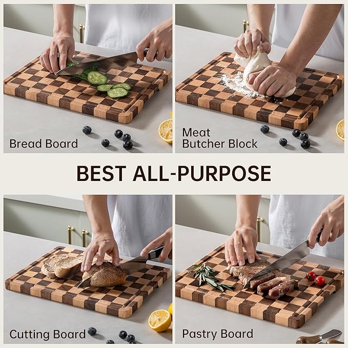 Checkerboard Cutting Boards for Kitchen, Acacia Wooden Cutting Board, End Grain