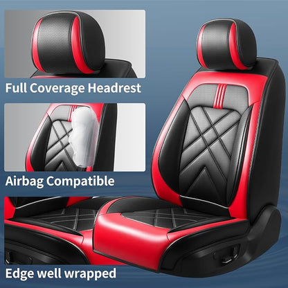 Impala Car Seat Covers Fit for Chevrolet/Chevy Impala 2014-2020, Full Coverage Leather Waterproof Breathable Seat Covers, Automotive Seat Protectors, Airbag Compatible (2 Front Seats Red Black)