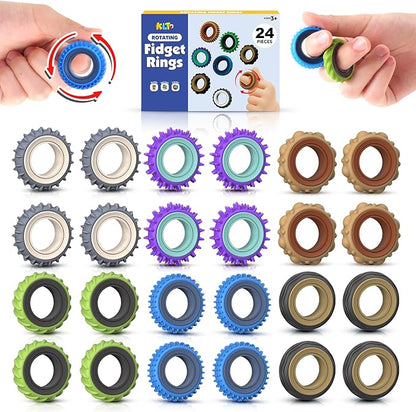 Fidget Toys Adults Sensory Rings: 24 Pack Texture Spinner Rings - Stress Relief Sensory Toys for Kids ADHD - Quiet Desk Fidgets for Classroom Stocking Stuffer for Adults Boys Girls