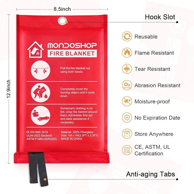 Mondoshop Fire Blanket Emergency for Home and Kitchen 6pack Fire Blankets Fire Resistant Blanket for Camping, Grill, Car, Office, Warehouse, School, Picnic, Garages, Workshops