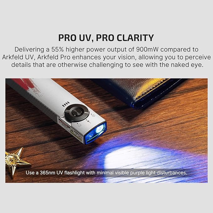 OLIGHT Arkfeld Pro Rechargeable EDC Flat Flashlight with Green Beam, UV and White LED Combo, 1300 Lumens Portable Pocket Lights, Triple Sources for Emergency Working (Stars & Stripes Edition CW)