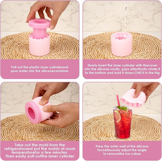 2 Pack Cylinder Silicone Ice Cube Molds, Easy-Release Ice Cube Trays