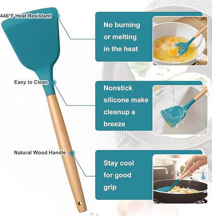 E-far Blue Silicone Cooking Utensils Set, 10-Piece Kitchen Utensils Set