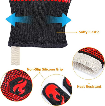 QUWIN BBQ Gloves, BBQ Accessories 1472℉ Extreme Heat Resistant, Grilling Gloves