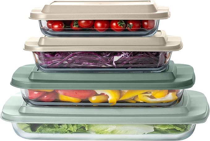 COOK WITH COLOR 8-Piece Deep Glass Baking Dish Set with Plastic Lids –