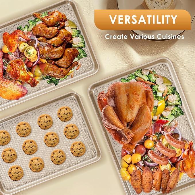 Baking Sheet Pan Set of 3, Nonstick Carbon Steel Cookie Sheets