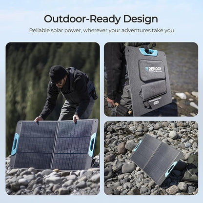Renogy 100 Watt Solar Panel, N-Type 100W Portable Solar Panels w/Kickstands, Foladable 25% High Efficiency Solar Charger for Power Station, USB-A&Type-C Output, for Camping, RV, SUV, Off-Grid Outdoor